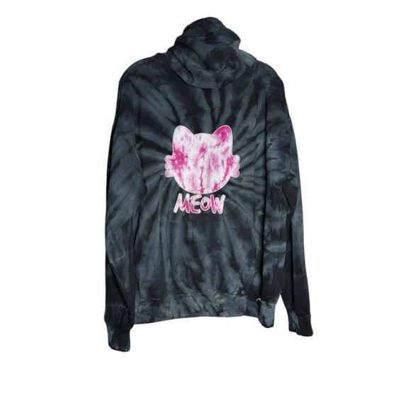 Tie-Dye Colortone Hoodie With Cat Print & "Meow" Text Design - Picture 9 of 9